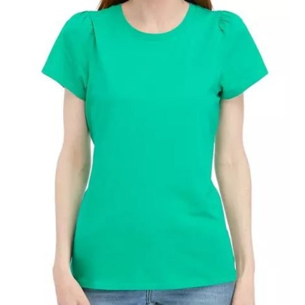 Crown & Ivy Women's Short Puff Sleeve T-Shirt Green Size XS